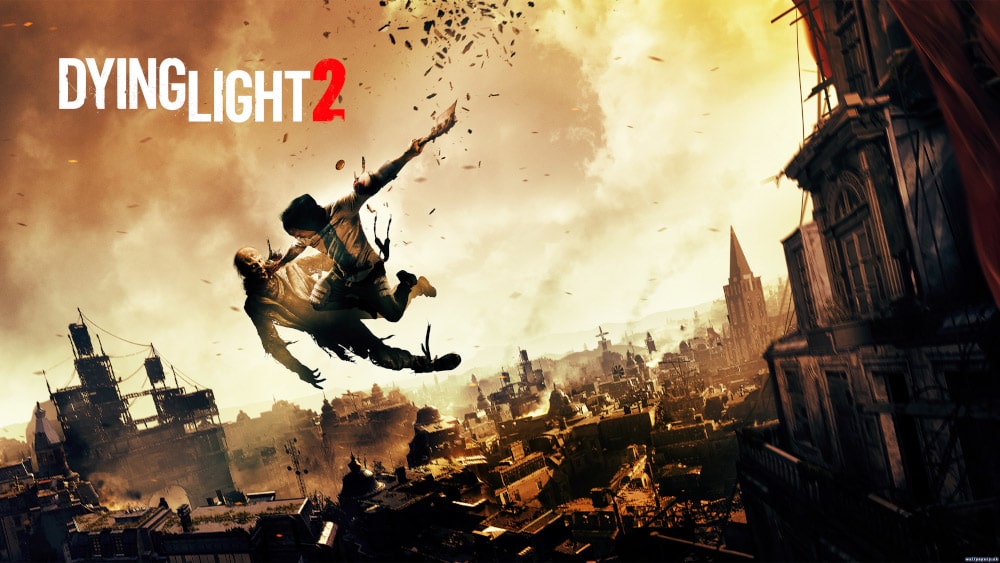 Grafika promująca grę Dying Light 2 z postacią atakującą zombie z góry