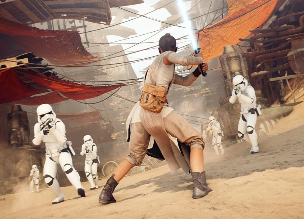 Rey Skywalker walcząca z klonami