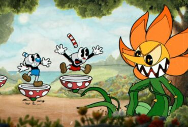 Cuphead i Mugman walczący z bossem