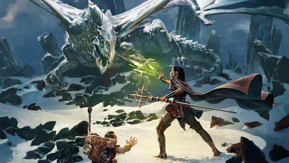 Postać z Dungeons & Dragons walcząca ze smokiem
