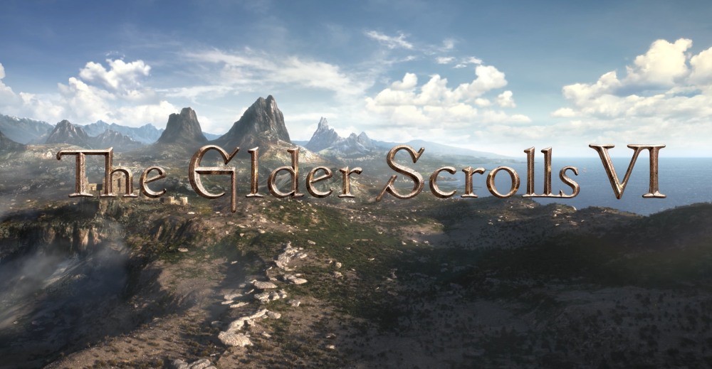 Ujęcie ze zwiastunu The Elder Scrolls VI z logiem gry