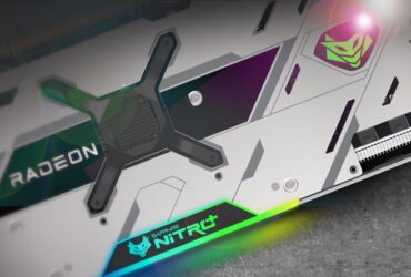 Grafika promocyjna karty Radeon RX 6900 XT Nitro SE z ujęciem na backplate