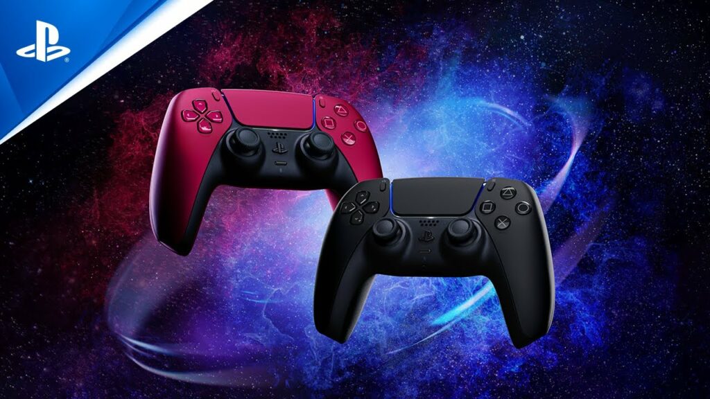 Kontrolery Playstation 5 DualSense w kolorze czerwonym i czarnym