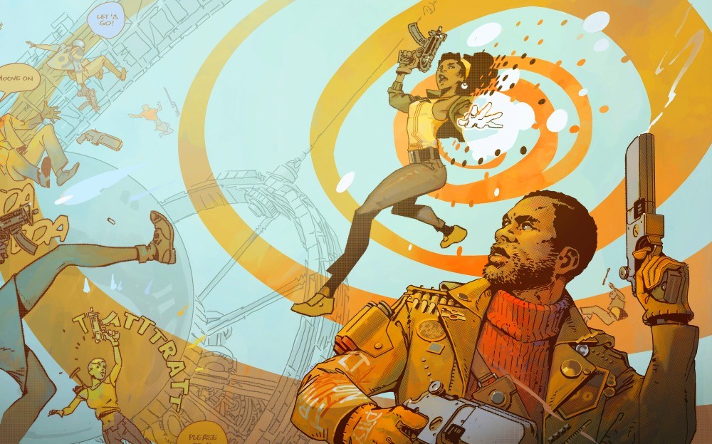 Recenzja Deathloop. Rysunkowa grafika z Coltem