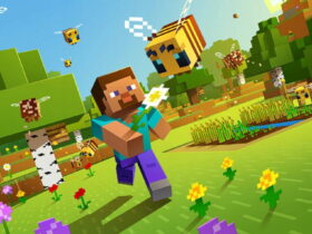 Steve z Minecrafta biegnący z kwiatkiem