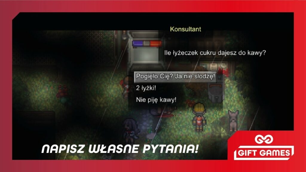 Teksty w grze wymyślone przez klienta