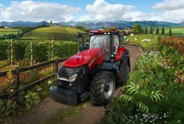 traktor na drodze - screen z gry Farming Simulator