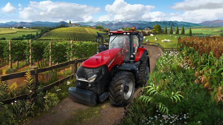 traktor na drodze - screen z gry Farming Simulator