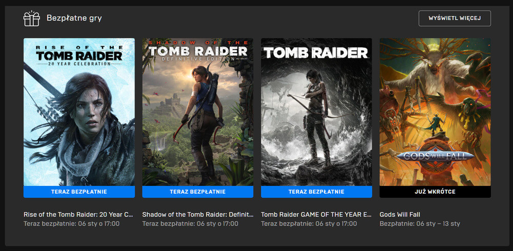 Screen z bezpłatnym Tomb Raiderem na Epic Games