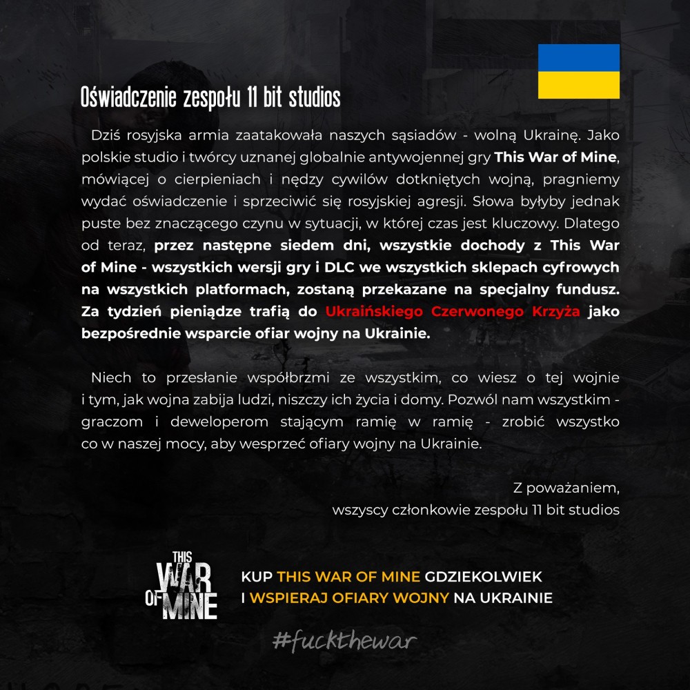 Oświadczenie 11 Bit Studios w sprawie sytuacji na Ukrainie