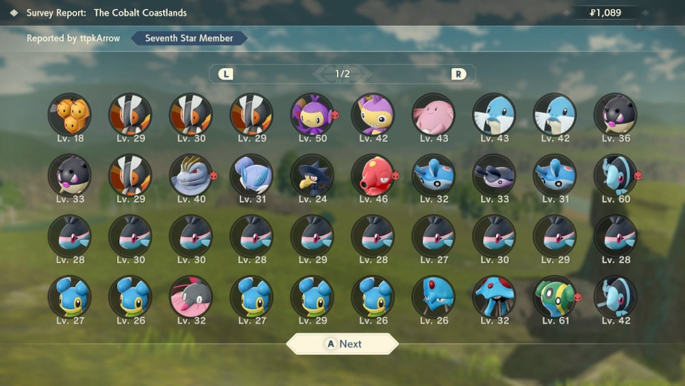 Lista złapanych Pokemonów
