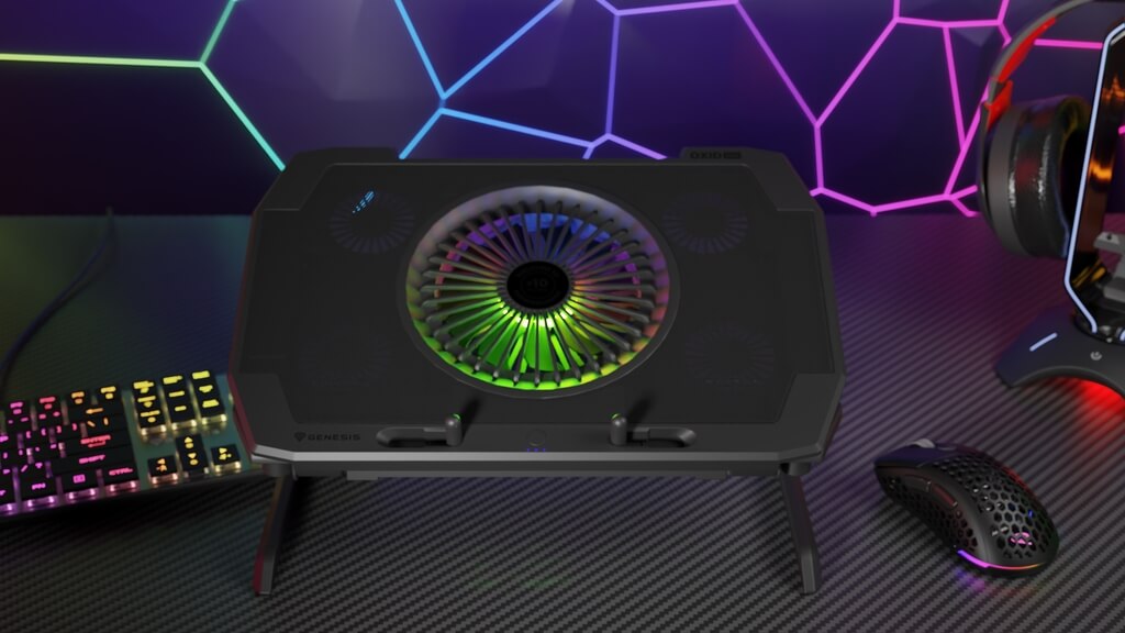 Podstawka chłodząca Genesis Oxid 850 RGB na biurku