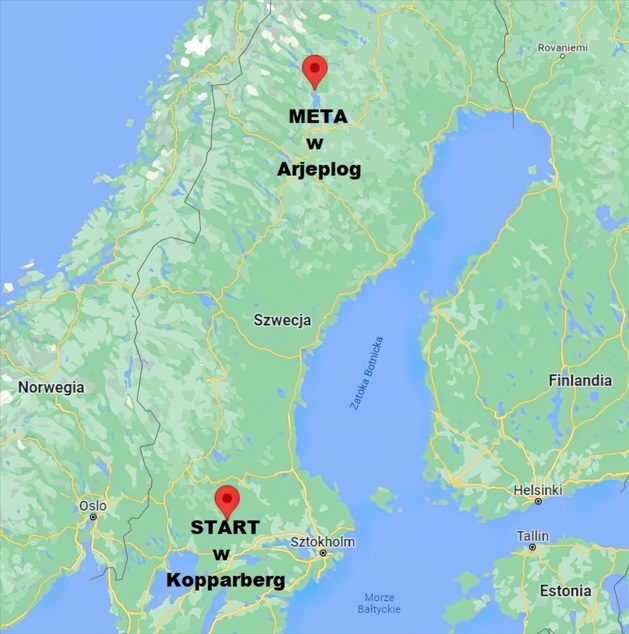 Mapa przedstawiająca start oraz metę "Dorocznego wyścigu na miotłach"