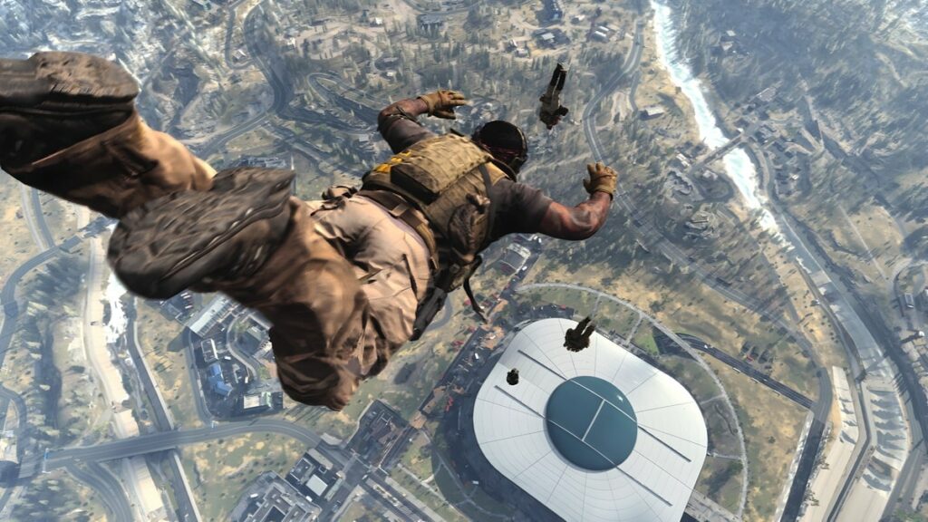 Postać skacząca na mapę w Call of Duty: Warzone