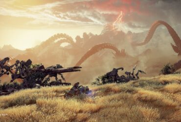 Aloy podróżuje na grzbiecie wierzchowca przez amerykański zachód