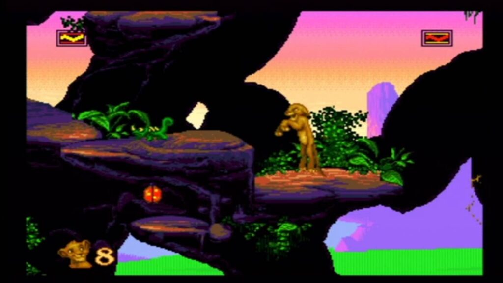 Simba w grzee The Lion King (Król Lew) skaczący po skałach