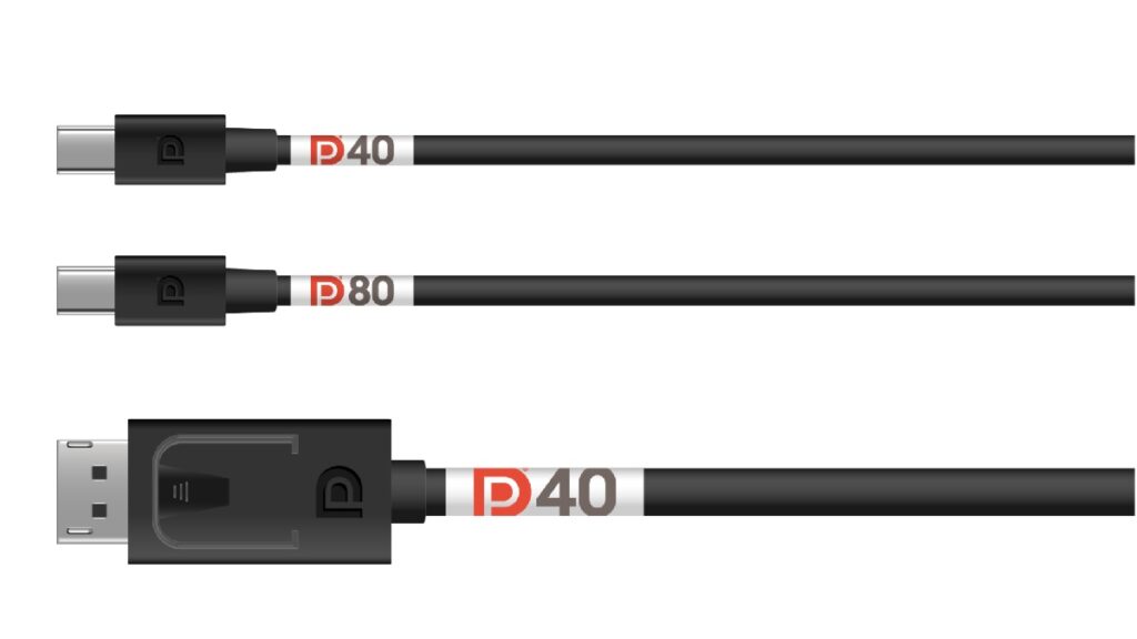 Przewody VESA DP40 oraz DP80 w pełnym rozmiarze oraz Mini DisplayPort