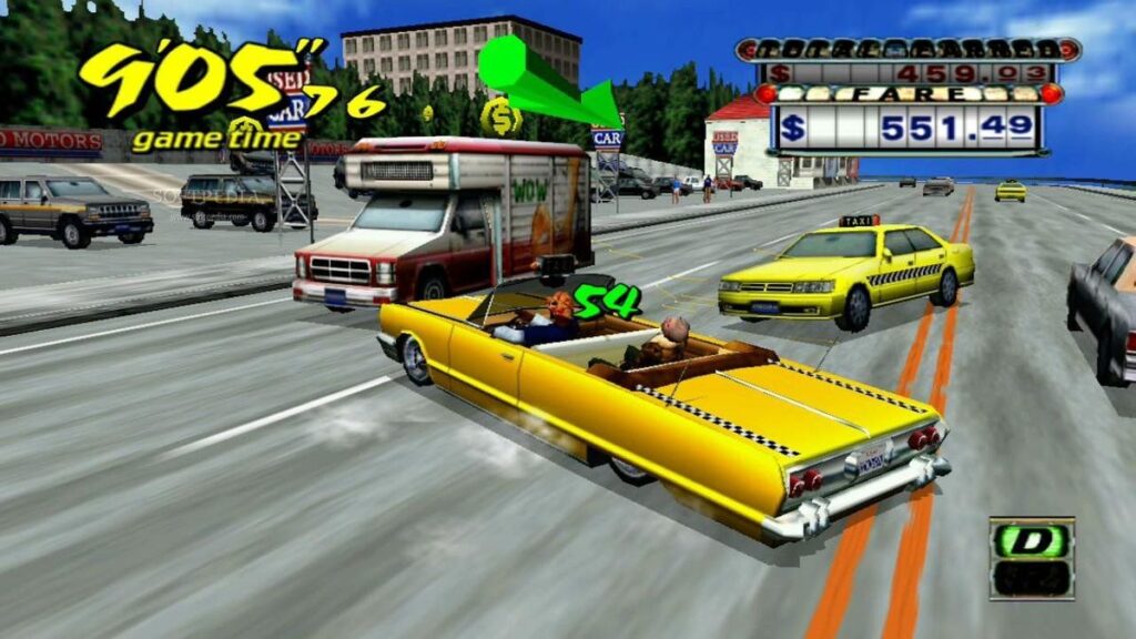 Grafika przedstawiająca fragment rozgrywki z gry Crazy Taxi