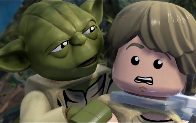 Lego Yoda na plecach Luke'a