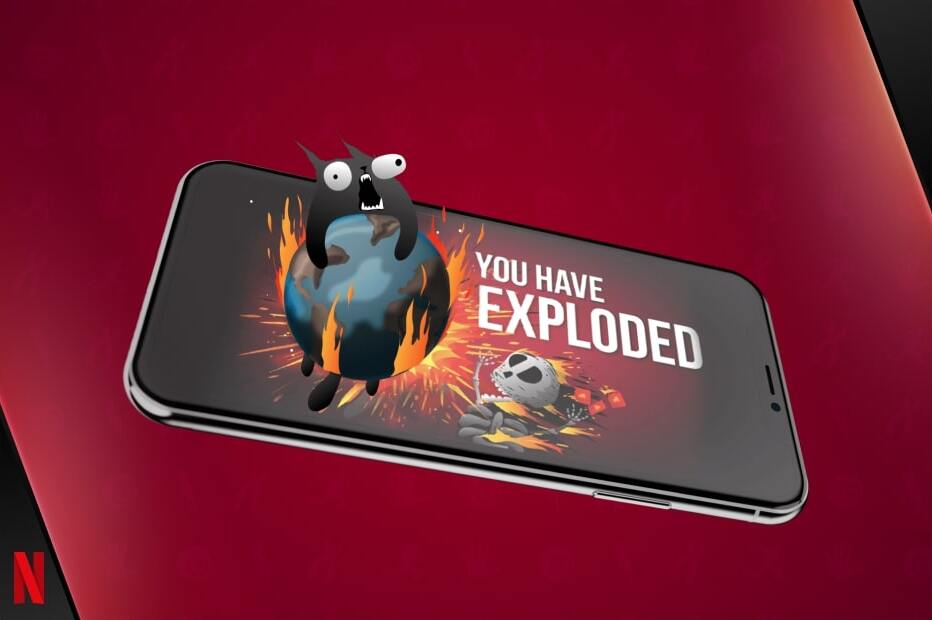 Gra mobilna Eksplodujące kotki na grafice promocyjnej Netflixa