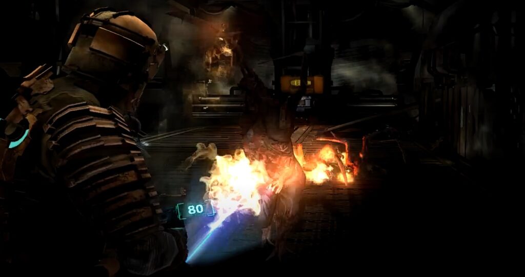 Mizerne efekty przy wykorzystaniu miotacza ognia w Dead Space z 2008 roku