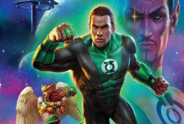 John Stewart, Hawkgirl i Sinestro na grafice z okładki filmu Green Lantern: Beware My Power
