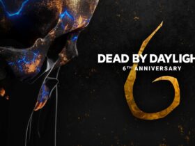 Grafika promocyjna 6. rocznicy Dead by Daylight z napisem i czaszką