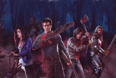 Czwórka postaci grywalnych, w tym Bruce Campbell jako Ash, na grafice promocyjnej Evil Dead: The Game