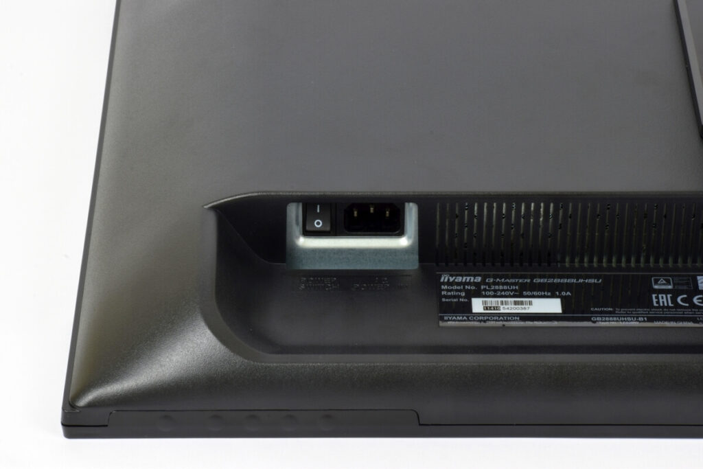 Włącznik i wtyk na kabel zasilający z tyłu monitora