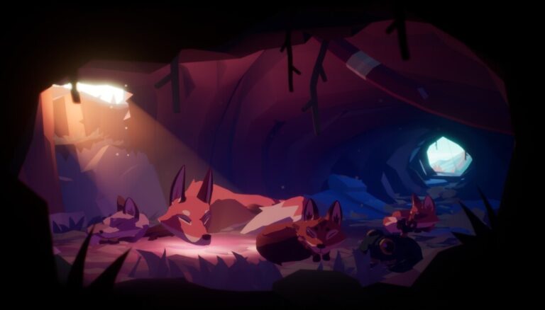 Lisica ze szczeniętami w norze w grze Endling - Extinction is Forever