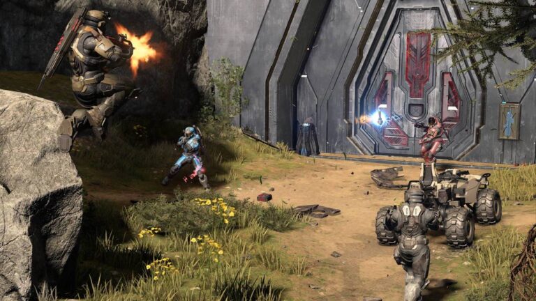 Grafika przedstawiająca rozgrywkę z Halo Infinite