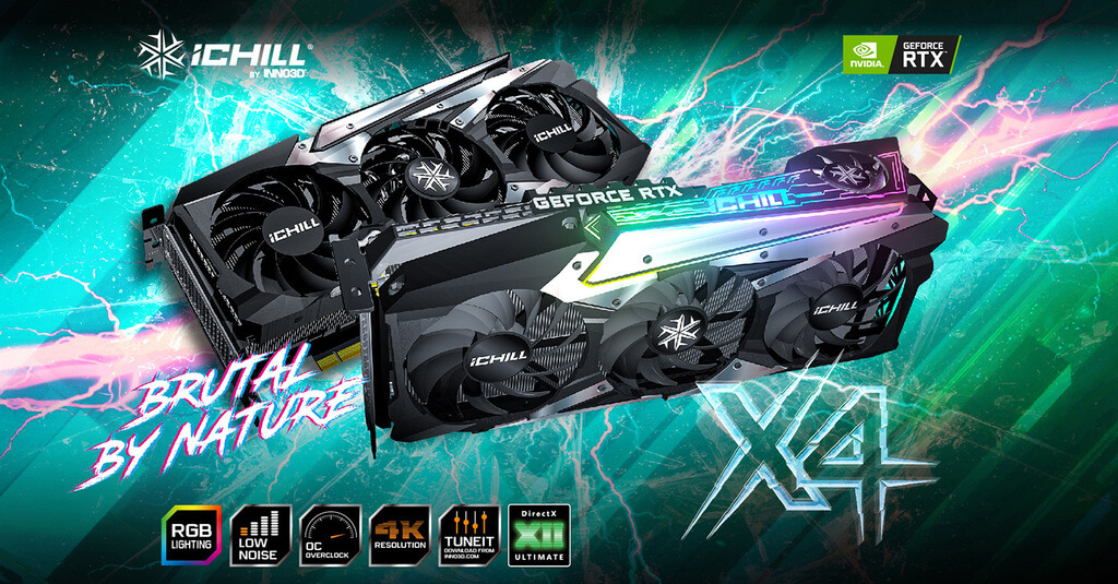 Inno3D GeForce RTX 3080 12 GB iChill X4 - grafika promująca kartę graficzną