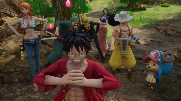Grafika przedstawiająca panoramę bohaterów z gry One Piece Odyssey
