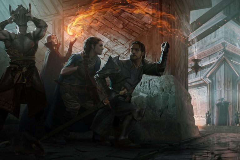 Skradająca się grupa postaci z obrazu promującego grę Dragon Age: Dreadwolf