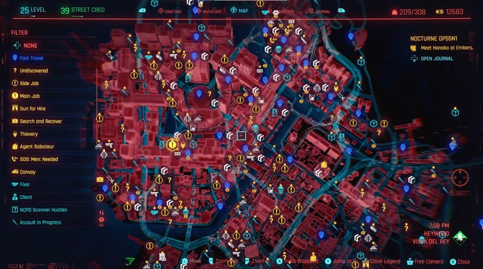 Grindowanie w Cyberpunk 2077 i mapa aktywności
