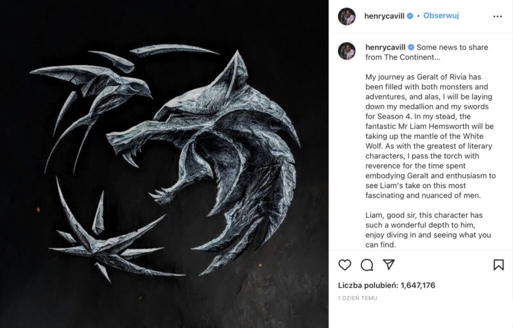 Post Henry’ego Cavilla na Instagramie
