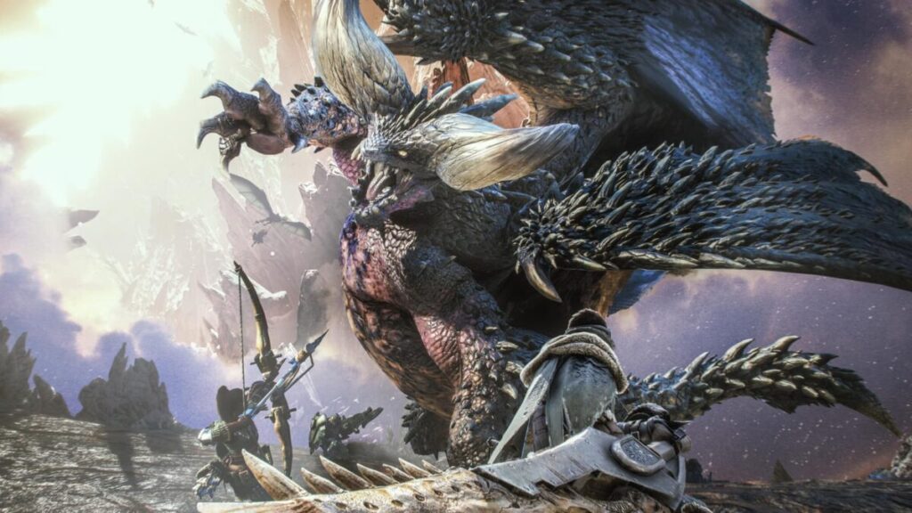 Monster Hunter: World inny kadr okładki, walka z wyverną