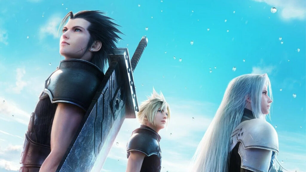 Postaci z Crisis Core: Final Fantasy Reuunion na tle nieba