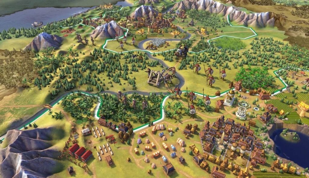 Miasto zbudowane na mapie w Civilization 6.