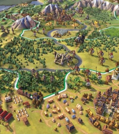 Miasto zbudowane na mapie w Civilization 6.