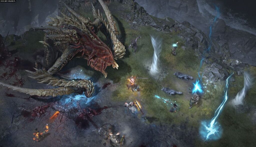 Gracz w Diablo 4 walczy z dużym bossem.