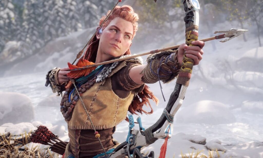 Aloy z łukiem w Horizon Forbidden West