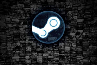 Logo Steam z kafelkami gier w tle