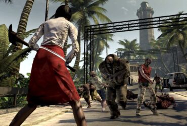Kobieta walcząca z zombie w mieście w grze Dead Island 2