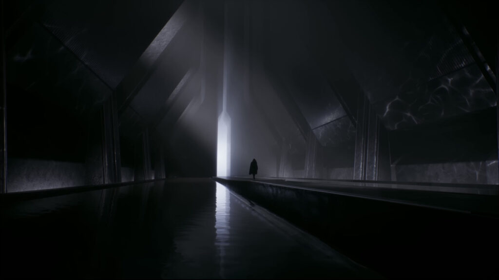 Mroczny korytarz postać w pelerynie, screen ze zwiastuna
