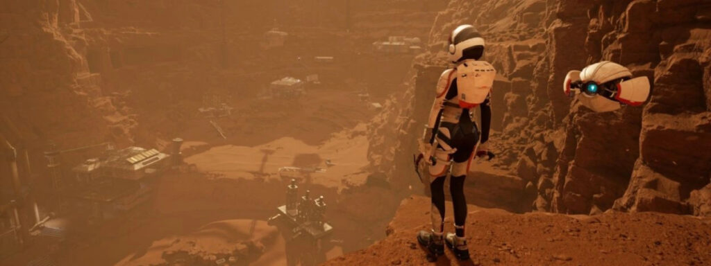 Główna bohaterka z robotem na Marsie
