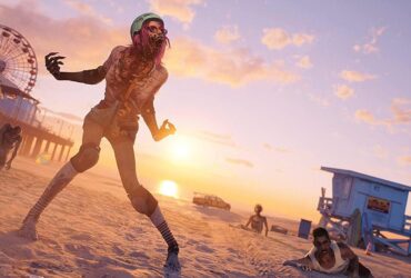 Kobieta zombie krzycząca na plaży w grze Dead Island 2