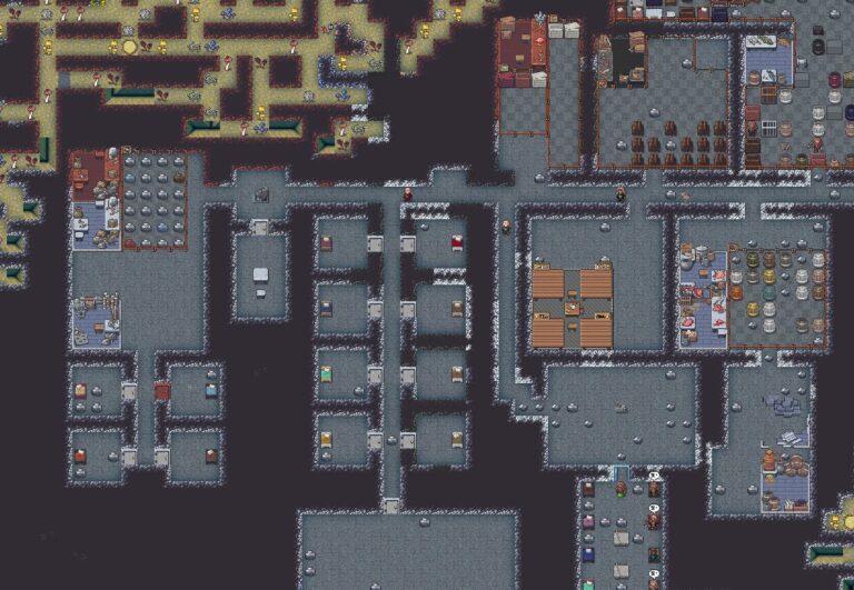 Baza zbudowana w grze Dwarf Fortress