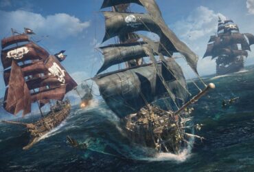 Trzy statki piratów płynące po morzu w Skull and Bones