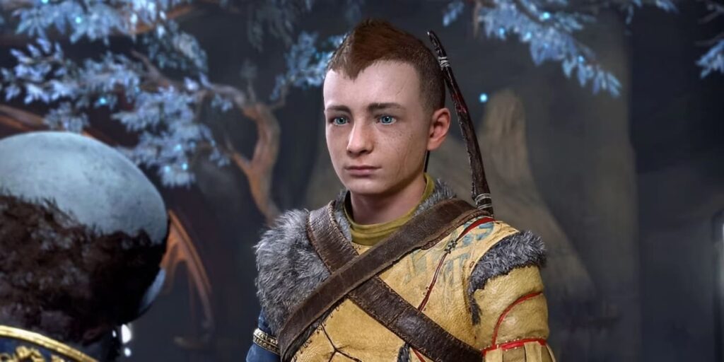 Sunny Suljic jako Atreus w rozmowie z Brokiem w God of War Ragnarök